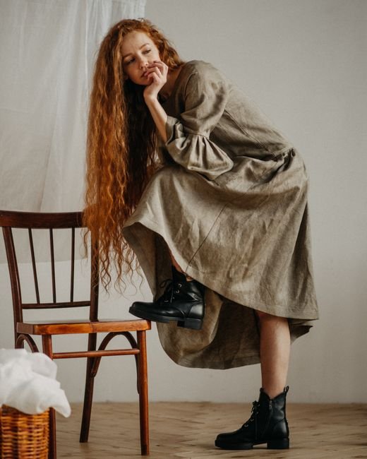 Ankle Linen Wrap Dress